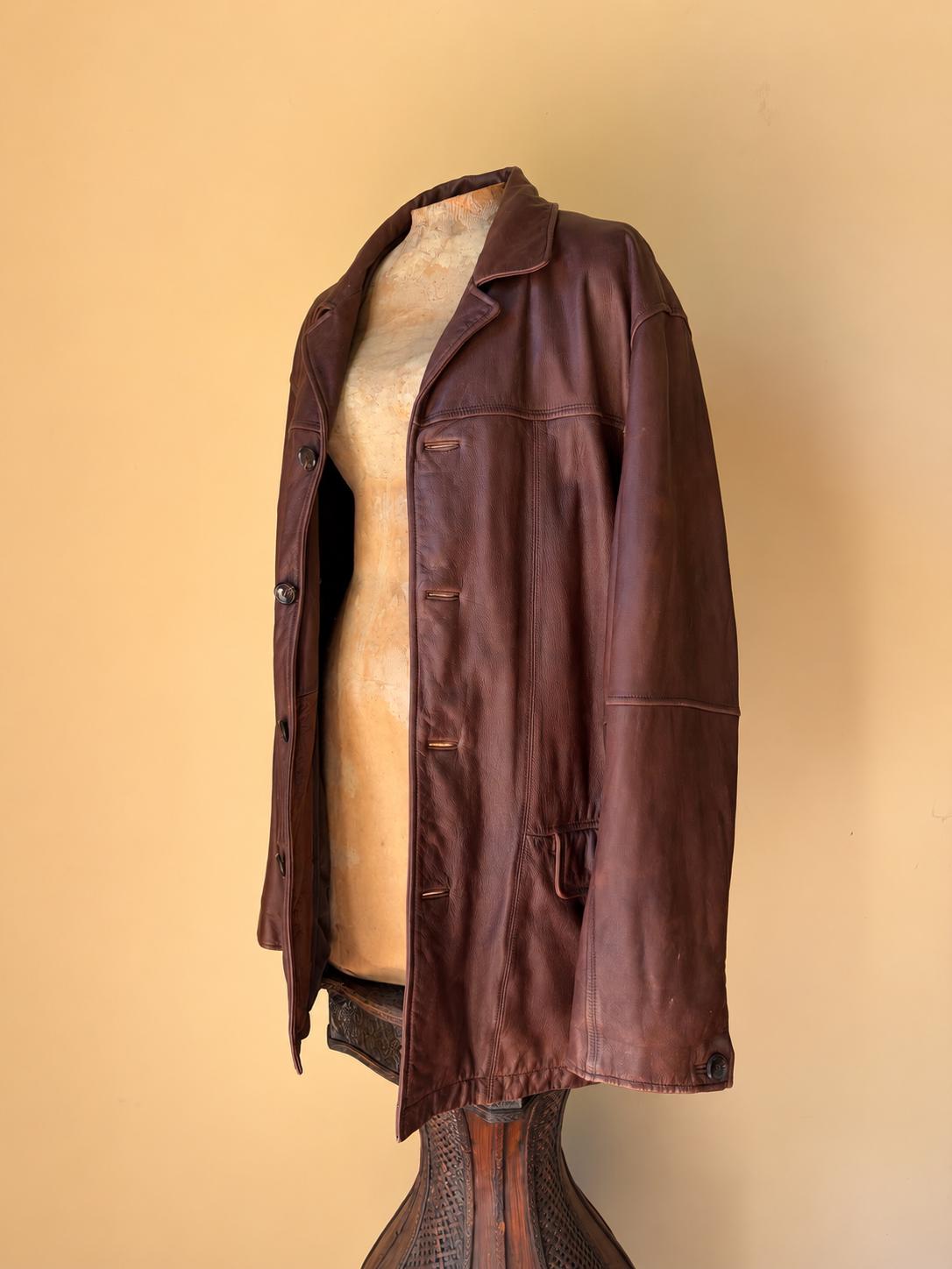 Leather Brown Car Coat Wilson Vintage - Etsy