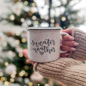 Sweater Weather White Campfire Mug - Fall Coffee Mug - 15oz Ceramic Mug