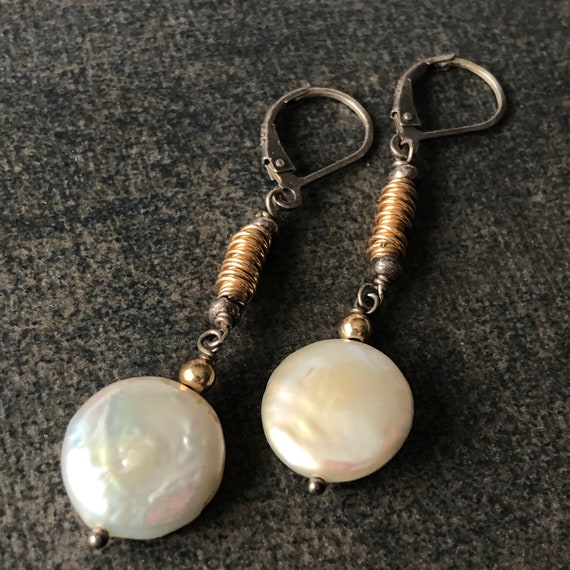 Artisan Pearl Earrings, Real Pearls, Coin Pearl St