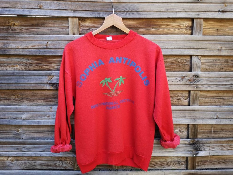 70s distressed souvenir red sweater from the french riviera
