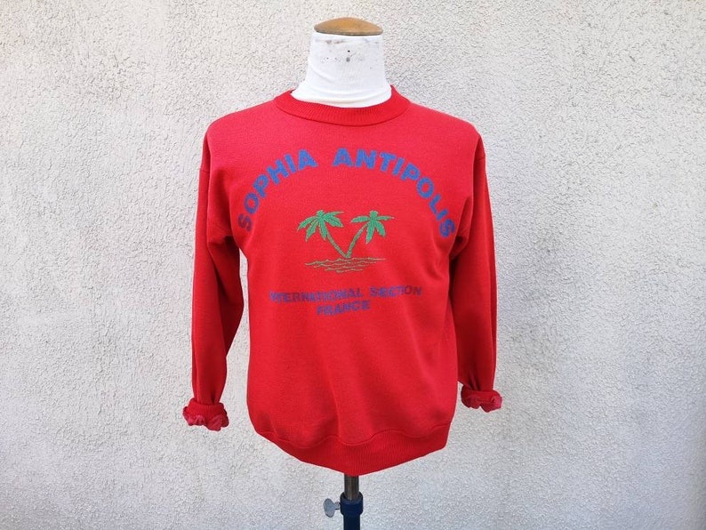 70s distressed souvenir red sweater from the french riviera
