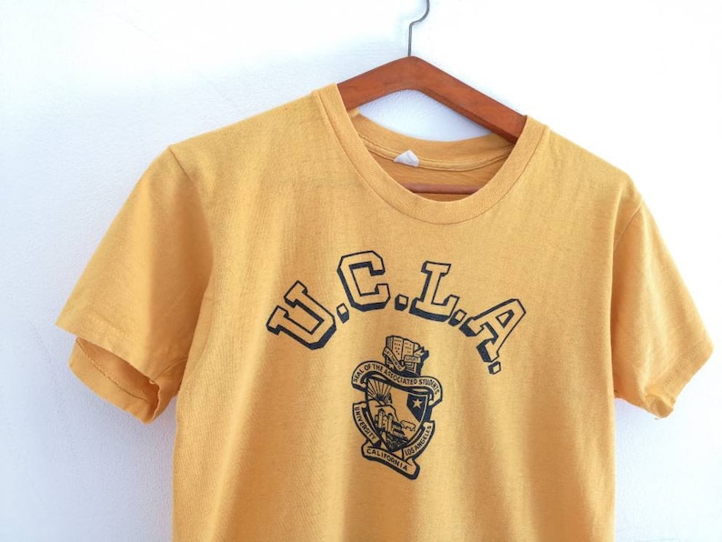 60s UCLA Varsity vintage canary yellow t shirt