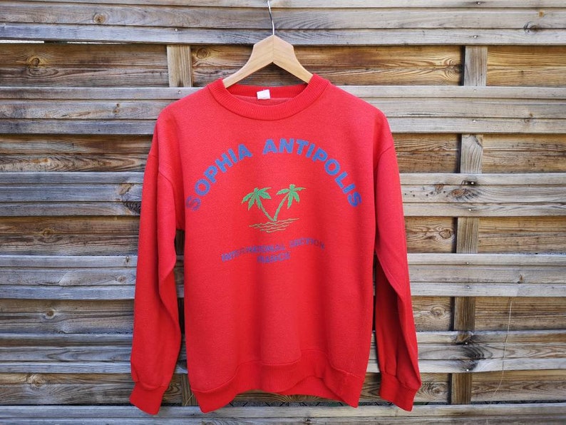 70s distressed souvenir red sweater from the french riviera