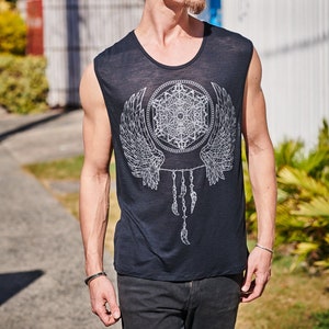 Festival Clothing, Psytrance Tee Shirt, Psychedelic Top, Beach Tank Top, Men Singlet, Printed Top, Hippie Clothing, Goa, Rave Clothing,