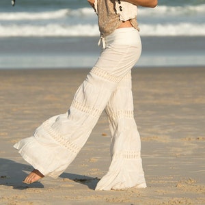 Summer White Chiffon Palazzo Pants for Women, Wide Leg Pants