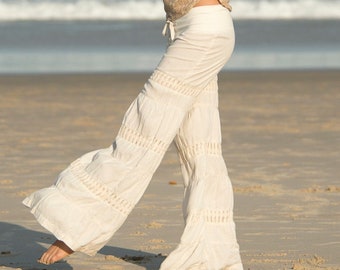 Linen Beach Pants, Boho Clothing, Linen Flare Pants, White Pants, Wide Leg Pants, Linen Hippie Pants, Festival Pants, Psy Trance Goa Clothes