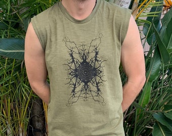 Men Singlet, Men Psychedelic Top, Psy Trance Goa, Festival Top, Sleeveless Top, Beach Tank Top, Funky Tank Top, Sacred Geometry Top, Earthy