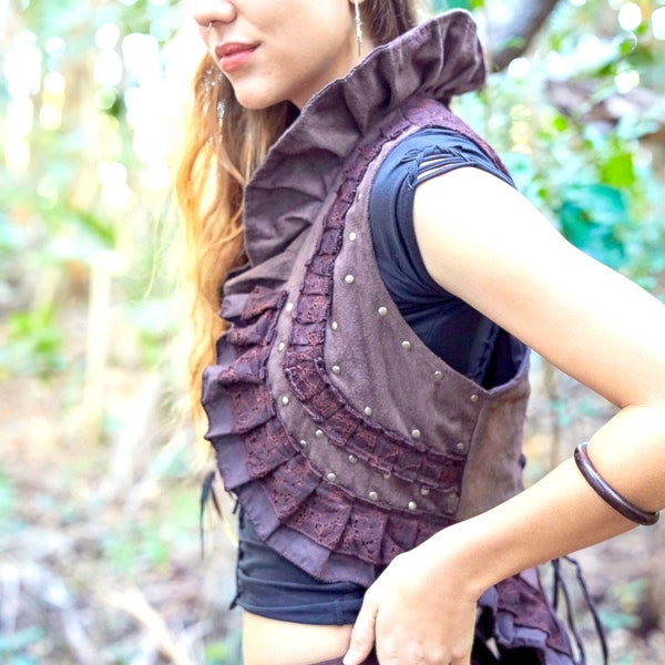 Burlesque vest, steampunkkleding, piratenvest, korsetvest, sprookjeskleding, Victoriaans vest, zigeunervest elfen, vest Burning Man, Burning Man-vest, kant