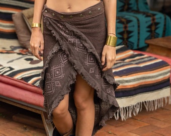 Jupe tribale drapée, jupe asymétrique, jupe ethnique, vêtements tribaux, jupe à carreaux, jupe de festival, vêtements ethniques, jupe bohème lutin