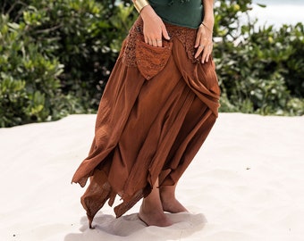 Brown Pixie Skirt, Loose Maxi Skirt, Festival Clothing, Tribal Skirt, Asymmetrical Skirt, Hippie Skirt, Steampunk Skirt, Burning Man Skirt