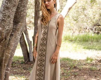 Ethnic Dress, Tribal Maxi Dress, Raw Cotton Dress, Bohemian Dress, Block Printed Dress, Tribal Clothing, Summer Beach Dress, Earthy Clothing