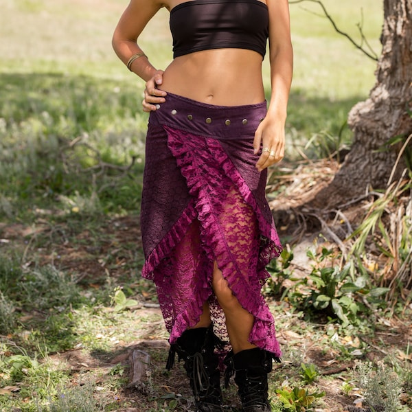 Pixie Wrap Skirt, Lace Skirt, Elven Clothing, Forest Dweller Skirt, Hippie Skirt, Lace Fairy Skirt, Festival Clothing,