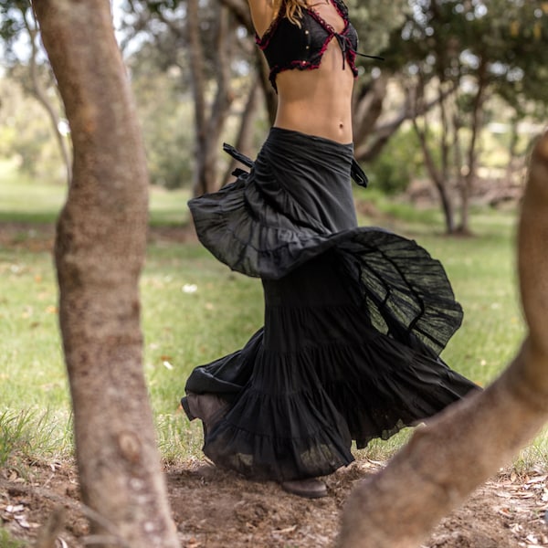 Flamenco Skirt, Belly Dance Skirt, Gypsy Skirt, Tribal Skirt, Bohemian Skirt, Women Wrap Skirt, Maxi Skirt, Long Skirt, Forest Fairy Skirt