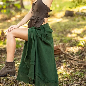 Steampunk Skirt Pixie Long Skirt Fairy Drape Skirt Dark Green Maxi Skirt Elven Clothing Festival Cotton Wrap Skirt Burning Man Outfit Etsy