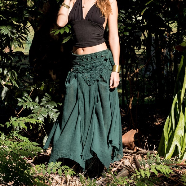 Green Fairy Skirt, Hippie Skirt, Elven Clothing, Teal Green Skirt, Long Skirt, Pixie Clothing, Gypsy Maxi Skirt, Forest Dweller Skirt, Nymph