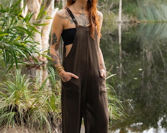 Bohemian Tribal Cotton Jumpsuit, Wide Leg Festival Overalls, Earthy Goddess Romper, Boho Hippie Clothing, Loose Fit Summer Outfit, Playsuit