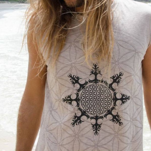 Herren-Tanktop, Blume des Lebens, Heilige Geometrie, Festival-Kleidung, Psytrance-Goa-T-Shirt, Sommer-T-Shirt, Hippie-Strand-Tanktop