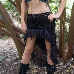 Steampunk Skirt, Pirate Skirt, Asymmetrical Skirt, Black Lace Skirt, Burlesque Skirt, Burning Man Skirt, Gothic Skirt, Festival Skirt, Goa BLACK