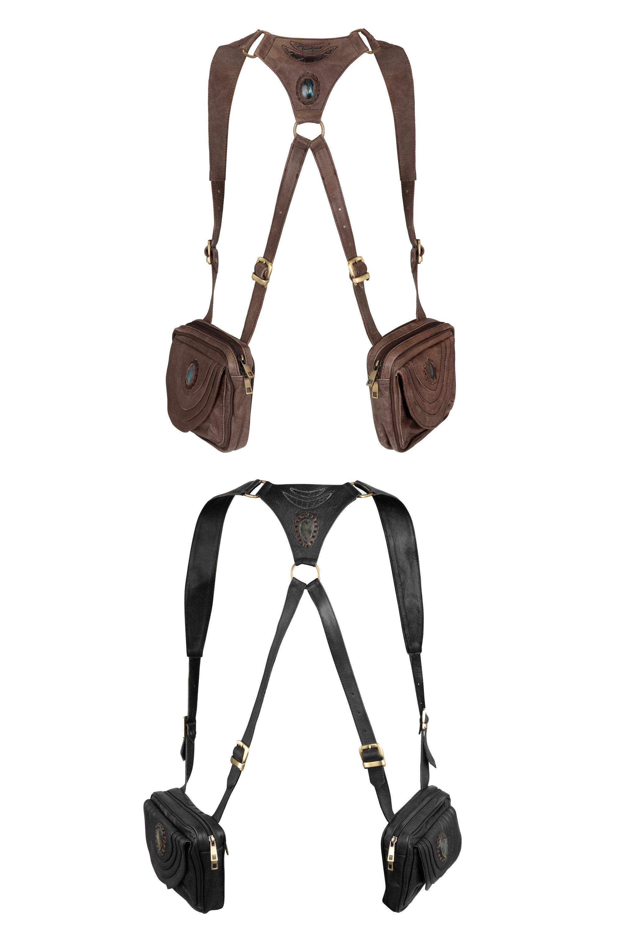 Leather Holster Belt With Double Pockets, Leather Holster