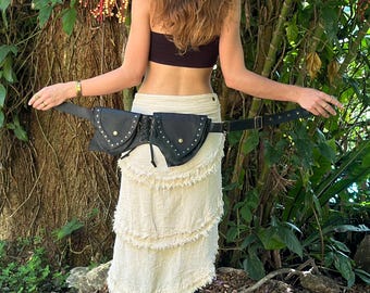 Leather Utility Belt, Festival Pocket Belt, Ren Faire Leather Harness Belt, Steampunk Belt, Leather Pocket Belt, Travel Hip Bag
