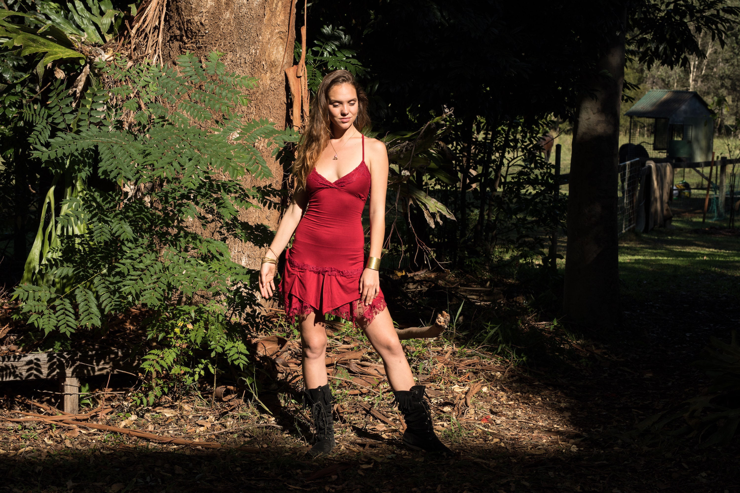 red hippie dress
