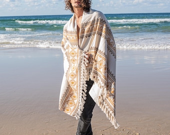 Tribal Cover Up, Earthy Clothing, Boho Scarf, Tribal Clothing, Block Print Scarf, Neck Wrap, Long Boho Shawl, Hippie Scarf, Psytrance Scarf