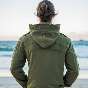 Grüne Herrenjacke mit Kapuze, Cyberpunk-Jacke, Festivalkleidung, Steampunk-Jacke, Piraten-Kapuzenjacke für Herren, Burning-Man-Jacke, Goa Bild 2