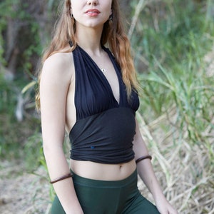 Leinen Crop Top, rückenfreies Neckholder Top, Festival Kleidung, Leinen Yoga Top, erdige Kleidung, Leinen Boho Top, Psy Trance Goa Kleidung, Pixie Top