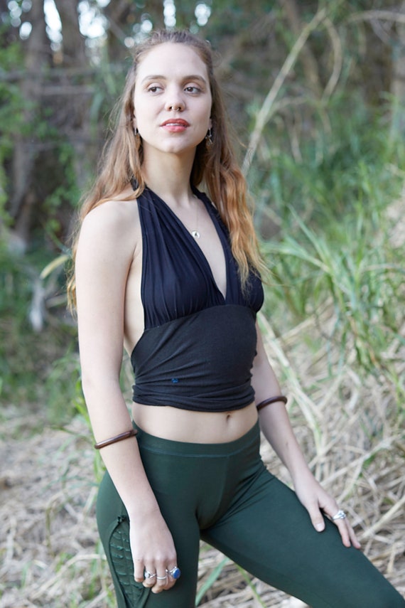 Linen Crop Top, Backless Halter Top, Festival Clothing, Linen Yoga