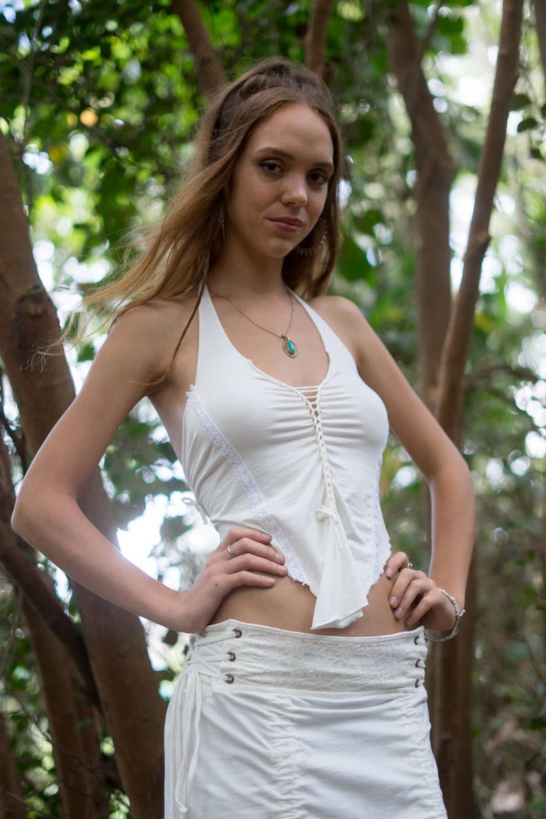 Fairy Top, Pixie Top, Yoga Backless Top, Elven Clothing, Nymph Top, Boho Clothing, White Crop Top, Festival Clothing, Y2K Clothing image 5