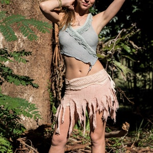 Burning Man Clothing, Fairy Skirt, Festival Mini Skirt, Drape Skirt, Pixie Clothing, Gypsy Skirt, Fringe Gray Skirt, Viking Tribal Clothing Warm Pink Mauve