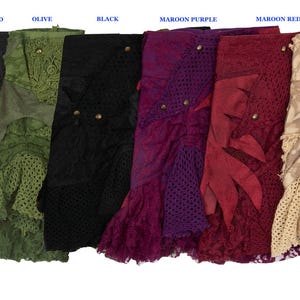 Gonna corta boho, minigonna patchwork, gonna da fata/pixie da festival, abbigliamento elfico, gonna drappeggiata hippie, gonna rosa acceso, gonna steampunk immagine 14