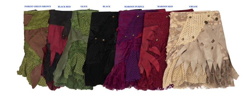 Gonna corta boho, minigonna patchwork, gonna da fata/pixie da festival, abbigliamento elfico, gonna drappeggiata hippie, gonna rosa acceso, gonna steampunk immagine 14