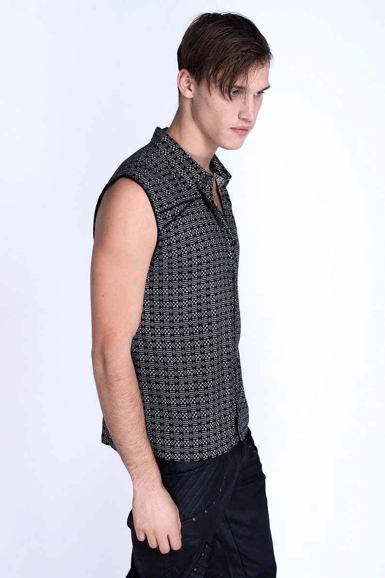printed shirt hispter shirt printed shirt funky top doof shirt Burning man shirt Festival vest sleeveless shirt mens festival shirt