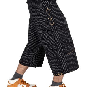 Men Steampunk Cargo Shorts, Striped Cyberpunk Pants with Pockets, Psy Trance Goa Clothing, Burning Man Clothing, Psychedelic Festival Pants