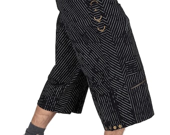 Men Steampunk Cargo Shorts, Striped Cyberpunk Pants with Pockets, Psy Trance Goa Clothing, Burning Man Clothing, Psychedelic Festival Pants