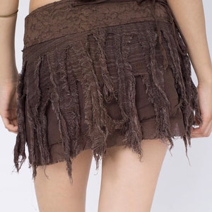 Burning Man Clothing, Fairy Skirt, Festival Mini Skirt, Drape Skirt, Pixie Clothing, Gypsy Skirt, Fringe Gray Skirt, Viking Tribal Clothing Brown