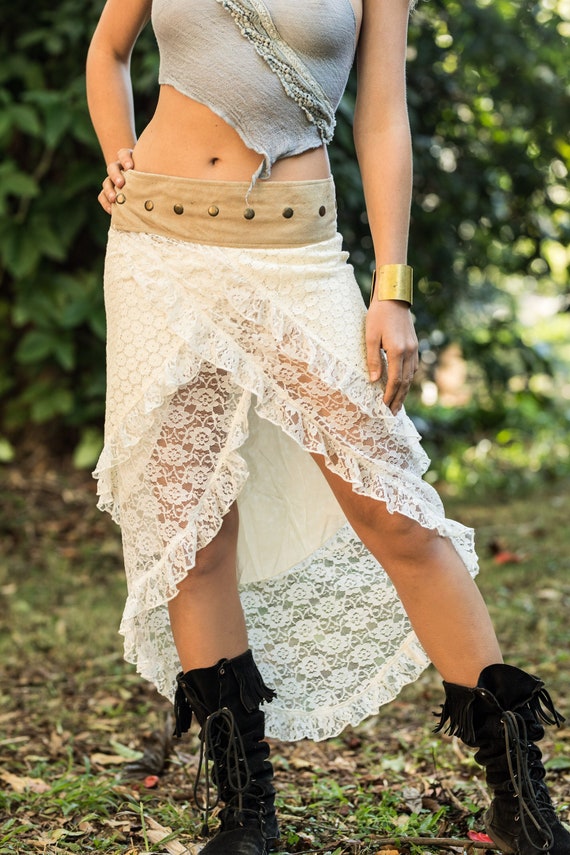 Falda de hada blanca, falda asimétrica, falda de encaje pixie, falda  envolvente boho, ropa hippie, falda gitana, ropa de festival, boho de  verano -  México