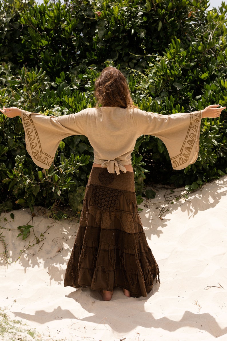Tribal Off-The-Shoulder Bell Sleeve Blouse Top