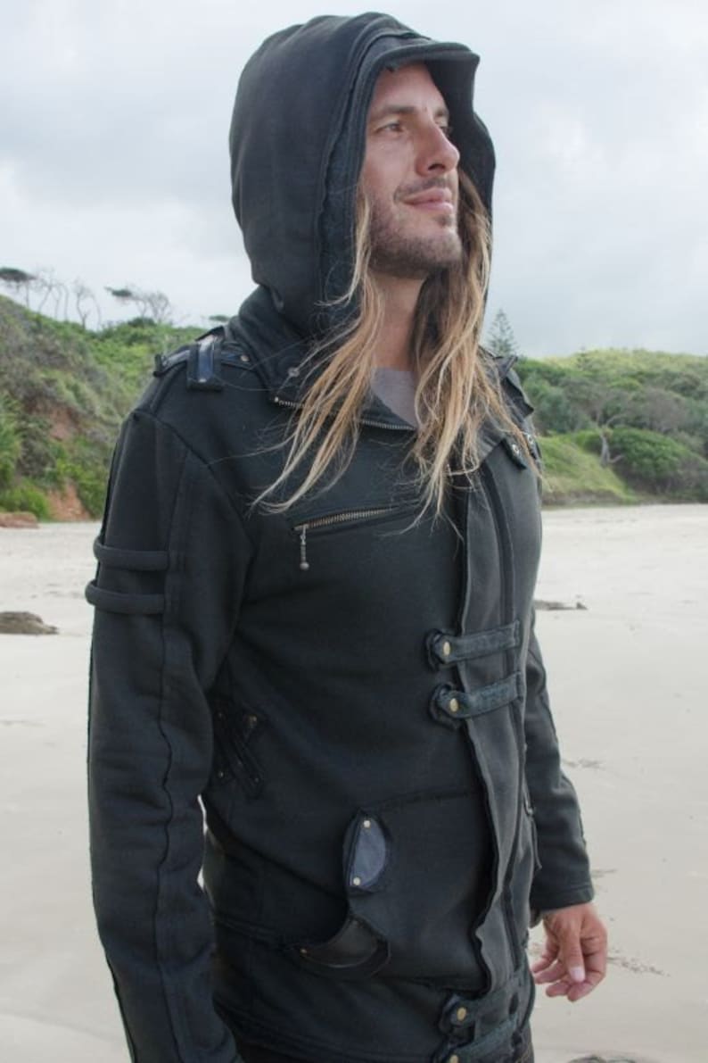 Men Cyberpunk Jacket, Pirate Jacket, Hooded Jacket, Men Hoodie, Festival Clothing, Hippie Jacket, Steampunk Coat, Burning Man Jacket image 1