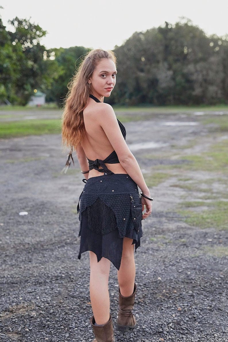 Mini Drape Skirt, Cyberpunk Skirt, Festival Clothing, Layered Skirt, Pixie Clothing, Tribal Skirt, Steampunk Skirt, Short Fairy Skirt, Goa image 6