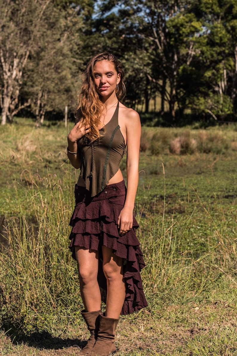 Women Steampunk Skirt, Asymmetrical Skirt, Pixie Wrap Skirt, Fairy Clothing, Bohemian Skirt, Flamenco Skirt, Ruffle Skirt, Elven Clothing image 2
