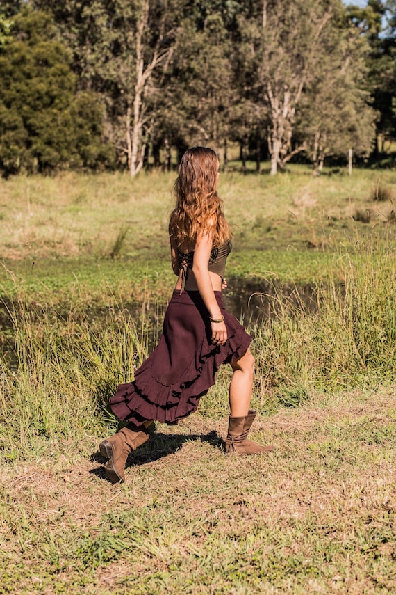Women Steampunk Skirt, Asymmetrical Skirt, Pixie Wrap Skirt, Fairy Clothing, Bohemian Skirt, Flamenco Skirt, Ruffle Skirt, Elven Clothing