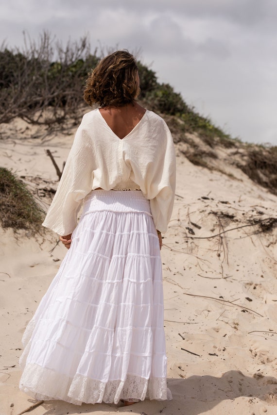 Falda asimétrica blanca falda de boda boho encaje - Etsy México