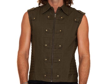Green Mens Vest, Festival Clothing, Steampunk Vest, Cyberpunk Clothing, Pirate Vest, Rave Clothing, Psychedelic Clothing, Burning Man Vest