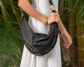 Steampunk Bag, Leather Bag, Shoulder Bag, Steampunk Handbag, Cyberpunk Bag, Studded Handbag, Pirate Bag, Burning Man Bag, Leather Boho Bag