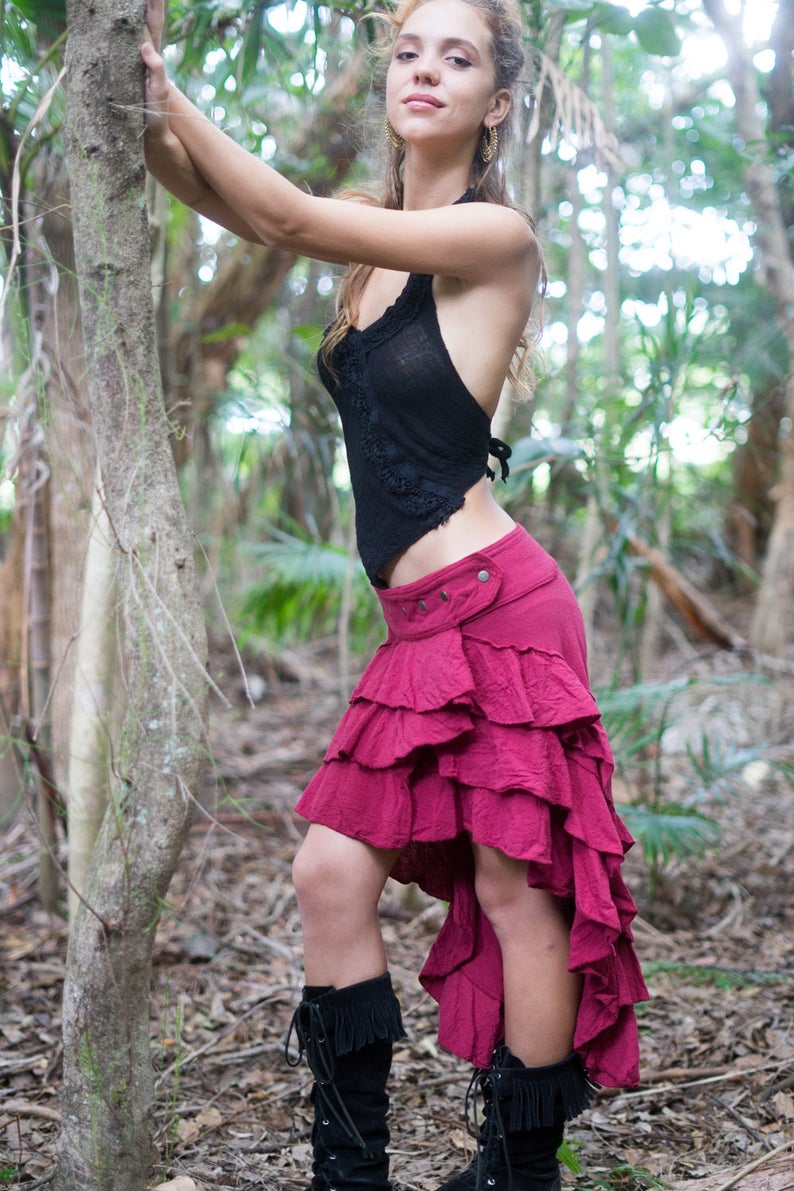 Steampunk Clothing, Asymmetrical Skirt, Renaissance Skirt, Pixie Skirt, Layered Skirt, Flamenco Skirt, Burlesque Skirt, Boho Skirt, Goa image 1