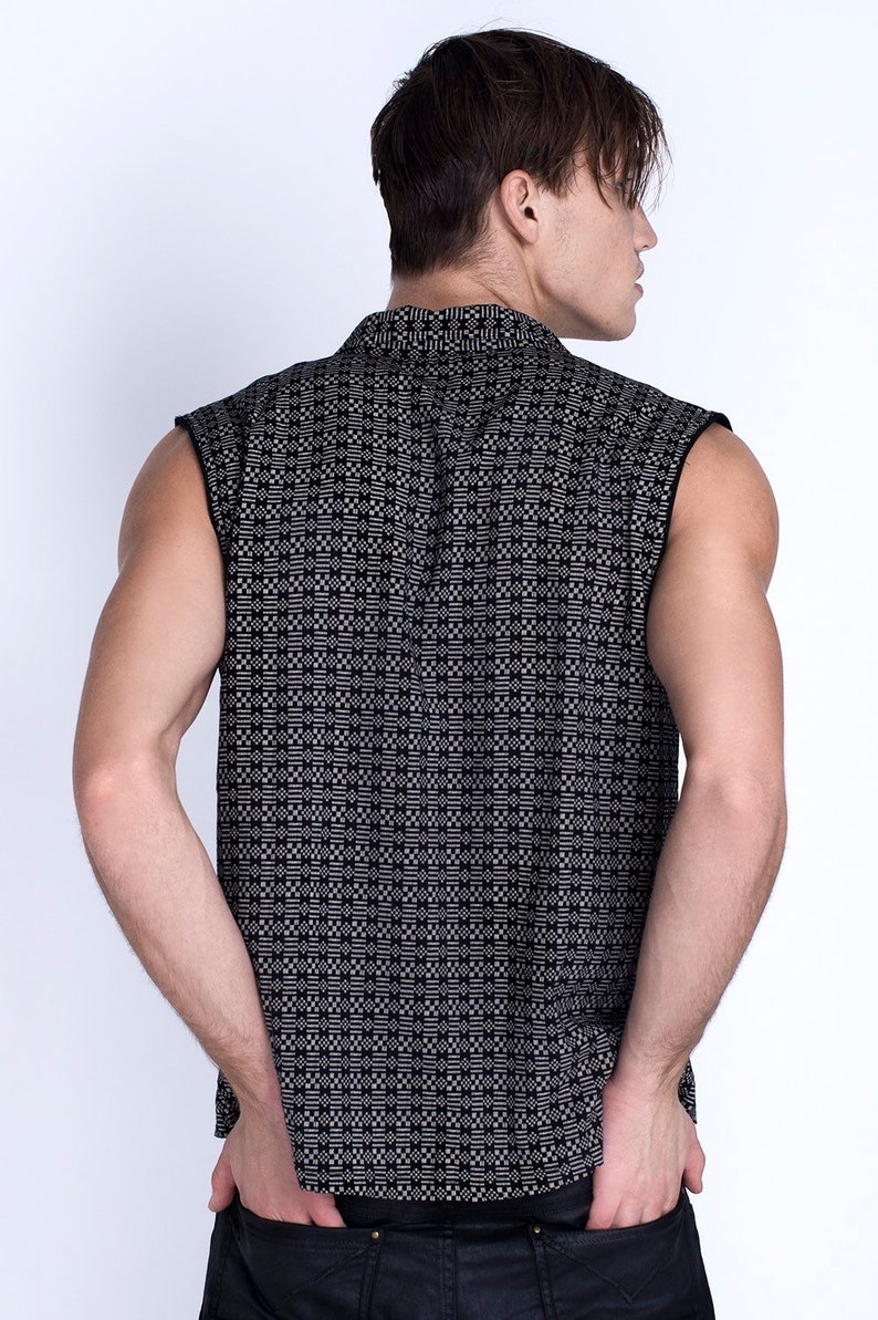 printed shirt hispter shirt printed shirt funky top doof shirt Burning man shirt Festival vest sleeveless shirt mens festival shirt