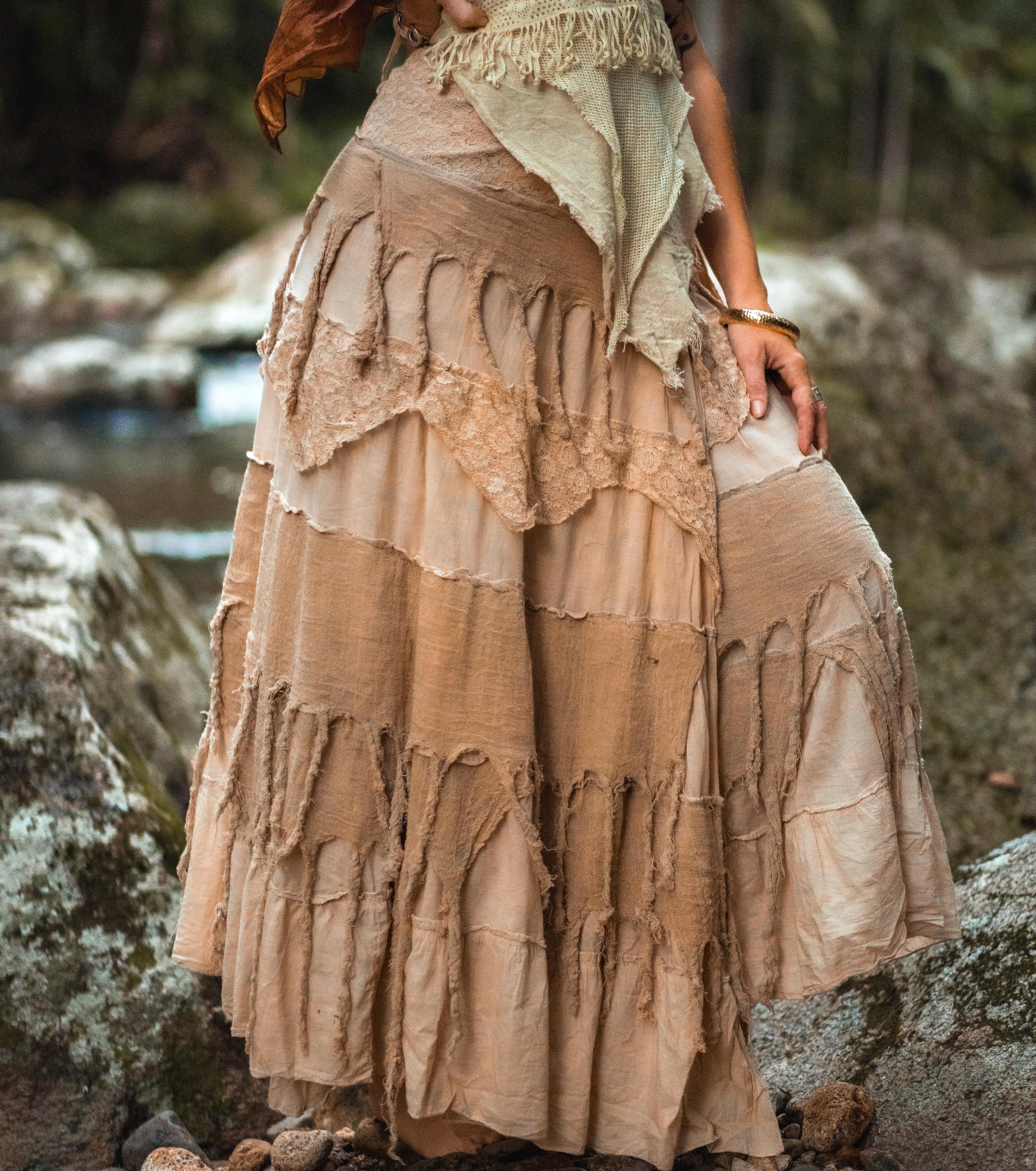 【COLOR iN ID】Hippie lace skirt Bohemian Denim Lace Skirt Extravagant High Low Avand Garde