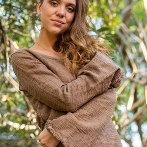 Raw Cotton Blouse, Nomad Clothing, Ethnic Top, Festival Top, Tribal Clothing, Hippie Blouse, Earthy Clothing, Burning Man Clothing